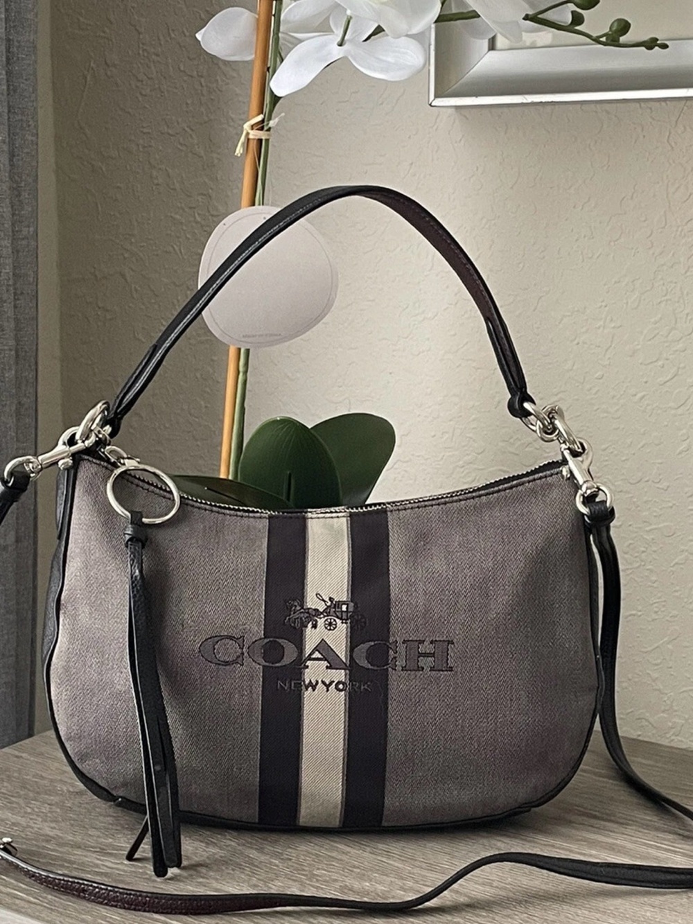 Coach Horse and Carriage Jacquard Sutton Crossbody Gray & Black